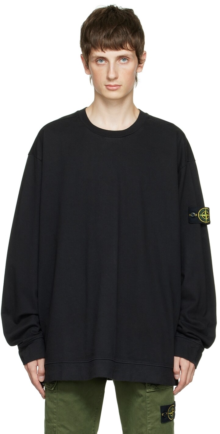 

Черная футболка с длинным рукавом с нашивками Stone Island, Черный