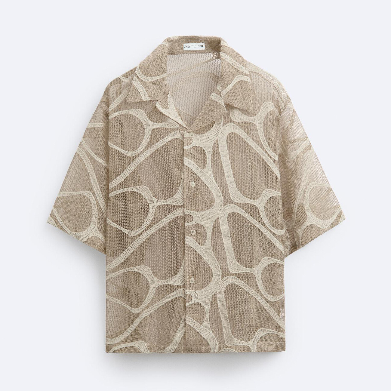 

Рубашка Zara Embroidered Mesh, бежевый