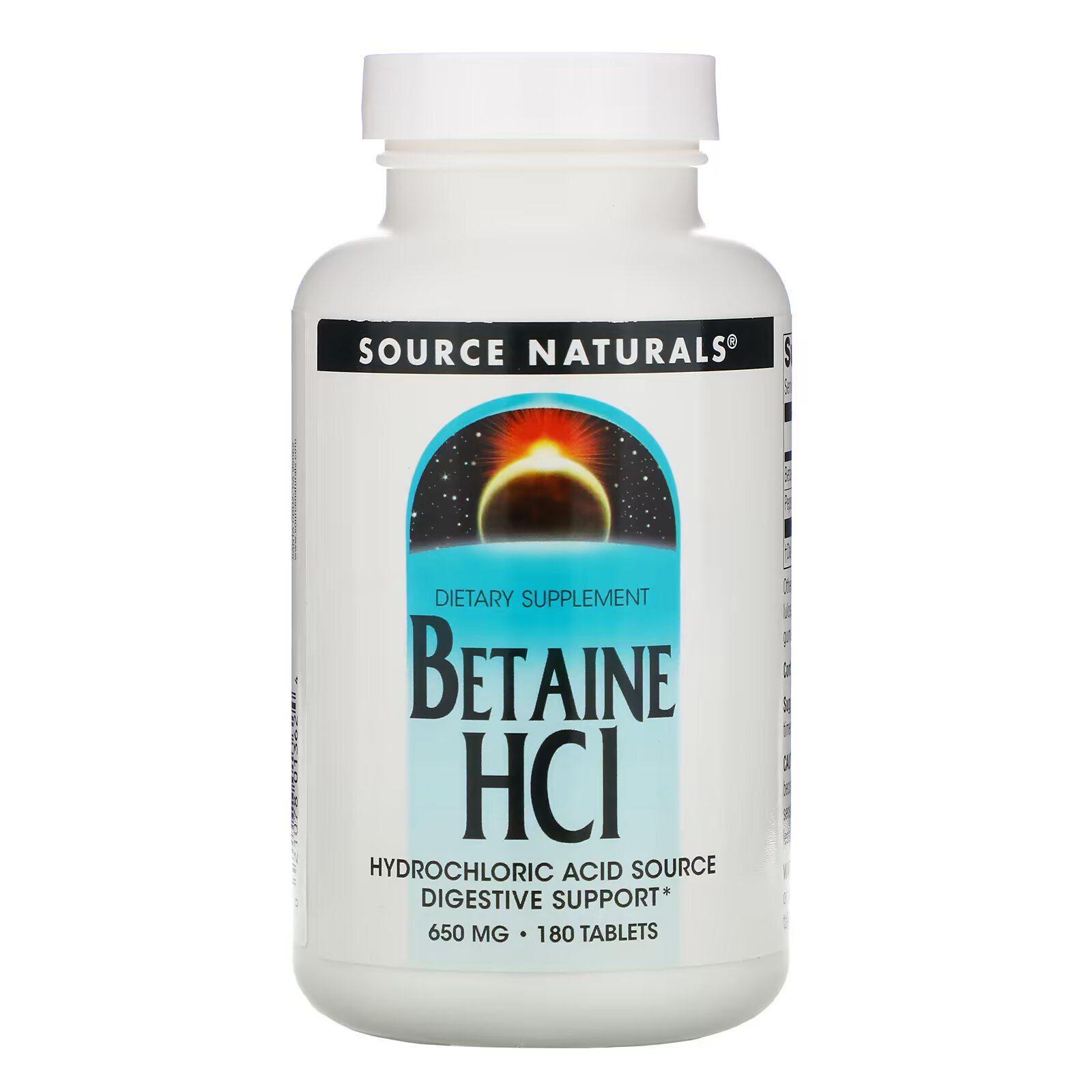 Source Naturals, Бетаина гидрохлорид, 650 мг, 180 таблеток source naturals яблочный уксус 500 мг 180 таблеток