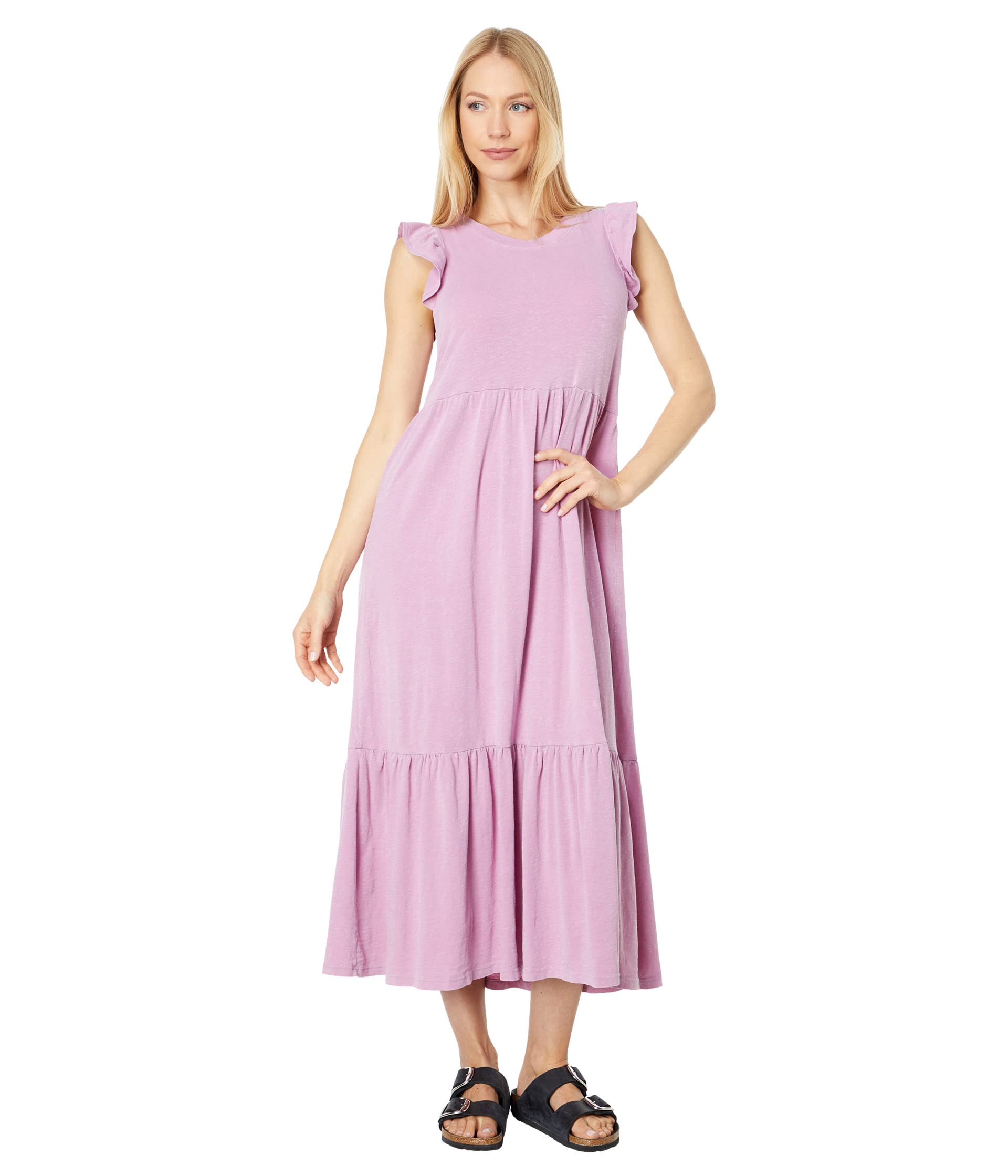 цена Платье SUNDRY, Ruffle Sleeve Tiered Dress in Cotton Spandex