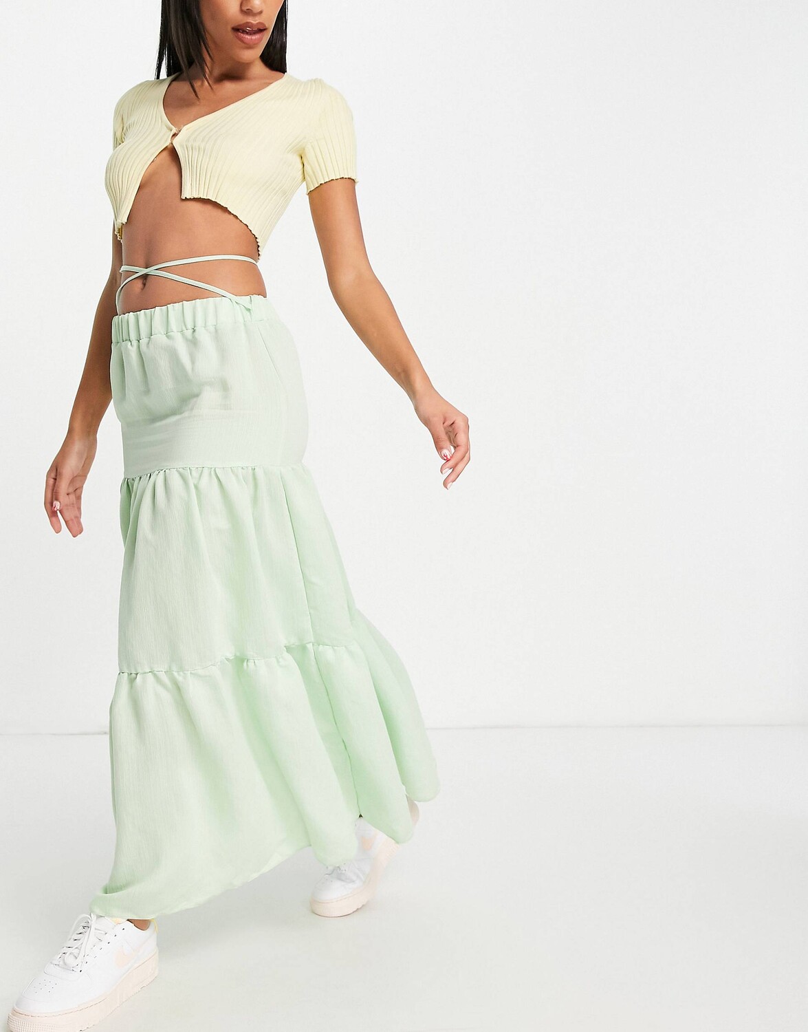 

Ярусная юбка макси мятного цвета ASOS DESIGN