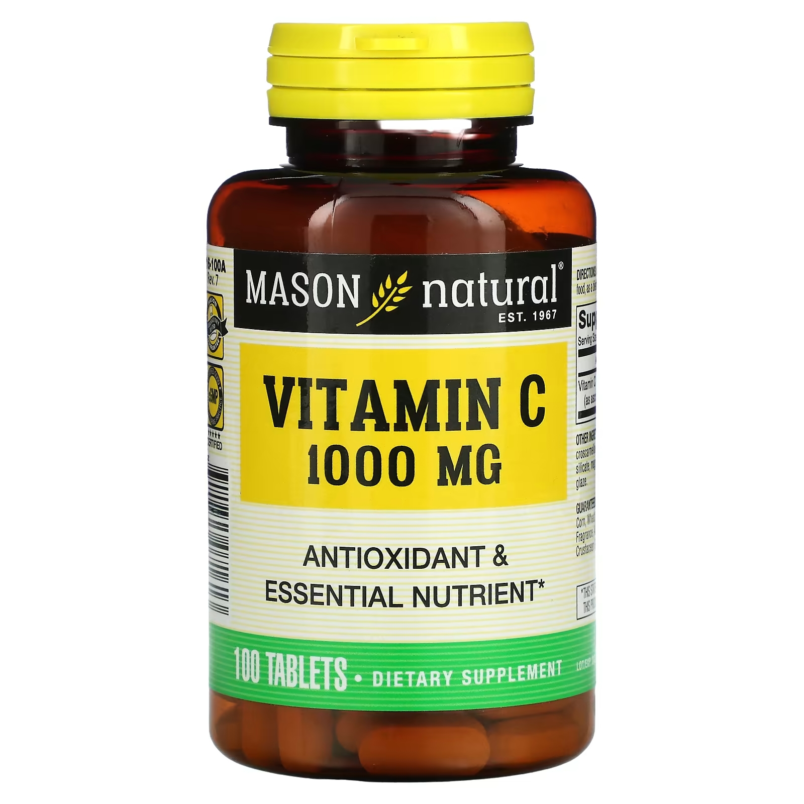 Витамин С Mason Natural, 100 таблеток яблочный уксус mason natural особой крепости 100 таблеток