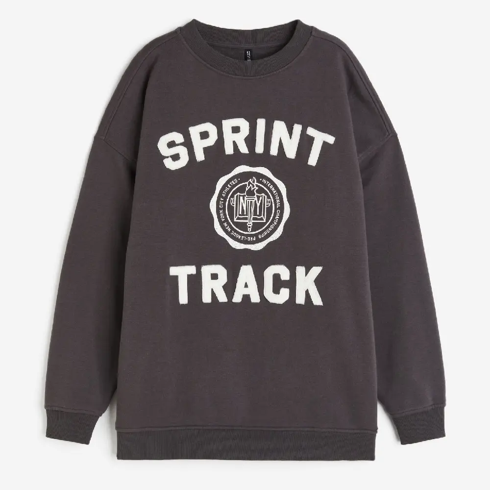 

Свитшот H&M Oversized With Motif Sprint Track, темно-серый