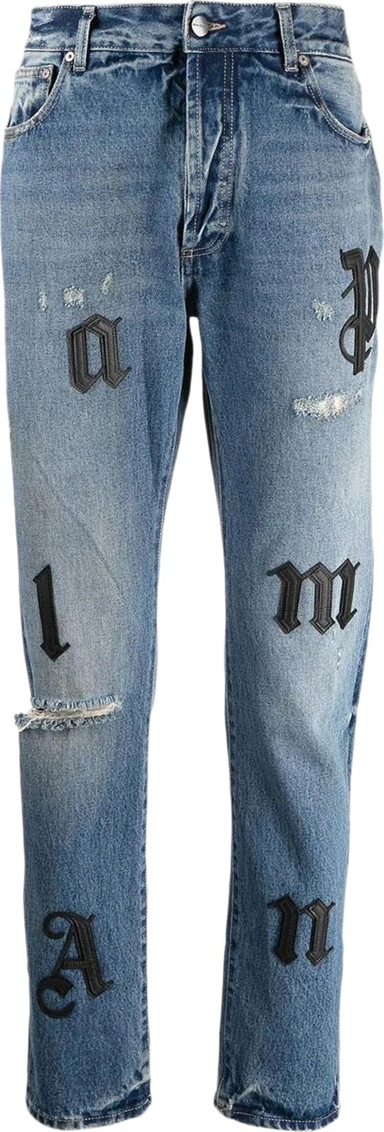 Джинсы Palm Angels Logo Patch Classic 5 Pocket Jeans 'Blue/Black', синий - фото