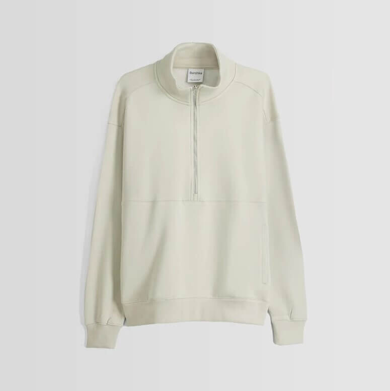 

Толстовка Bershka High-Neck Zip-Up, бежевый