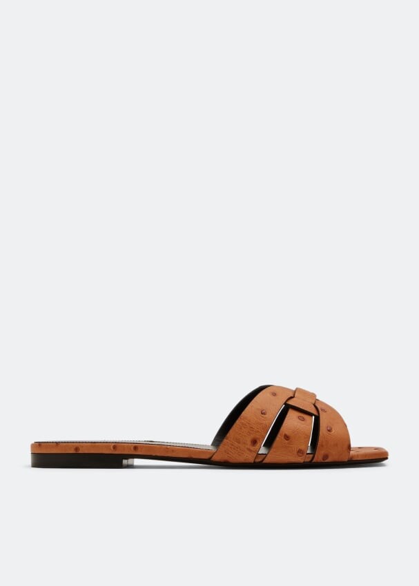 

Сандалии SAINT LAURENT Tribute leather flat sandals, коричневый