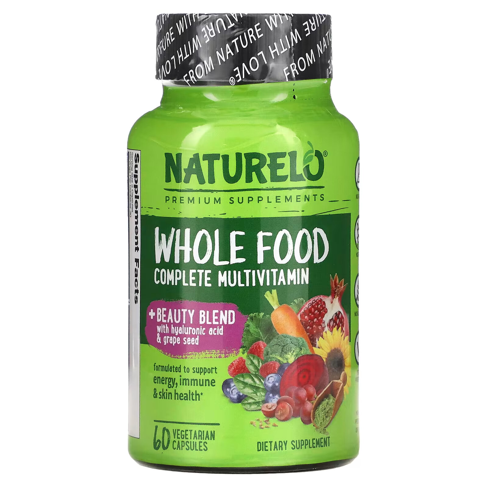 NATURELO, Полноценный мультивитаминный комплекс из цельных продуктов, 60 вегетарианских капсул naturelo мультивитамины из цельных продуктов для подростков 60 растительных капсул