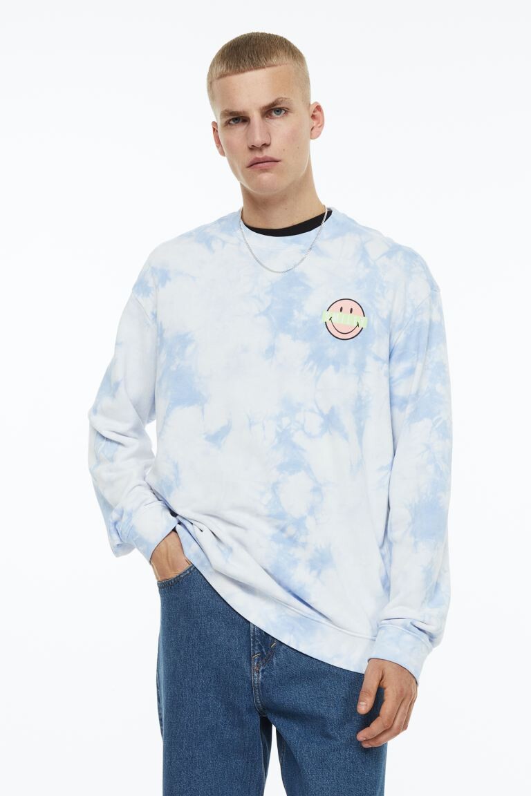 

Толстовка свободного кроя H&M, голубой/смайлик, Синий