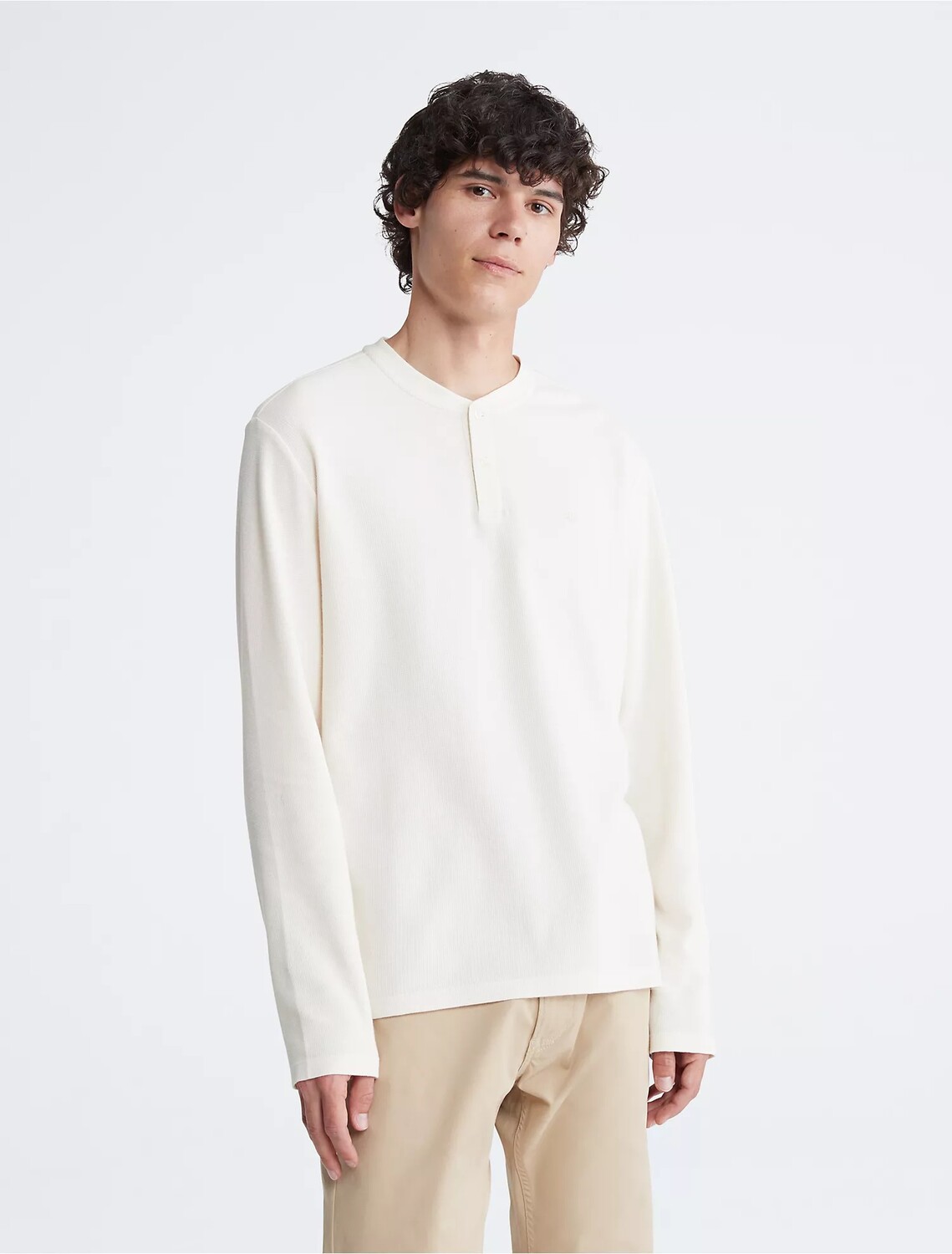 

Футболка Calvin Klein Waffle Henley Crewneck, кремовый, Бежевый