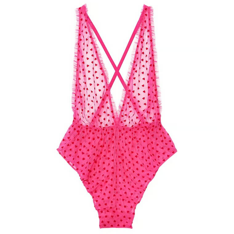 

Боди Victoria's Secret Fun & Flirty Mini Hearts Flocked Mesh, розовый