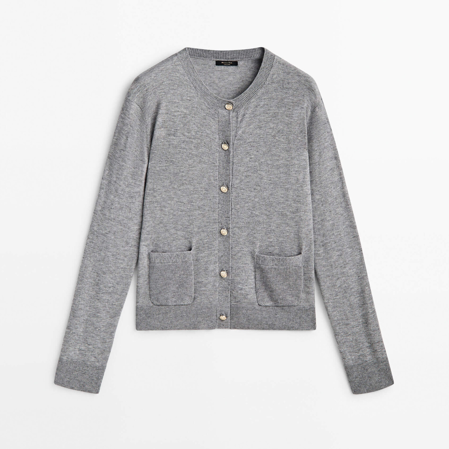

Кардиган Massimo Dutti Knit With Gold Buttons, серый меланжевый