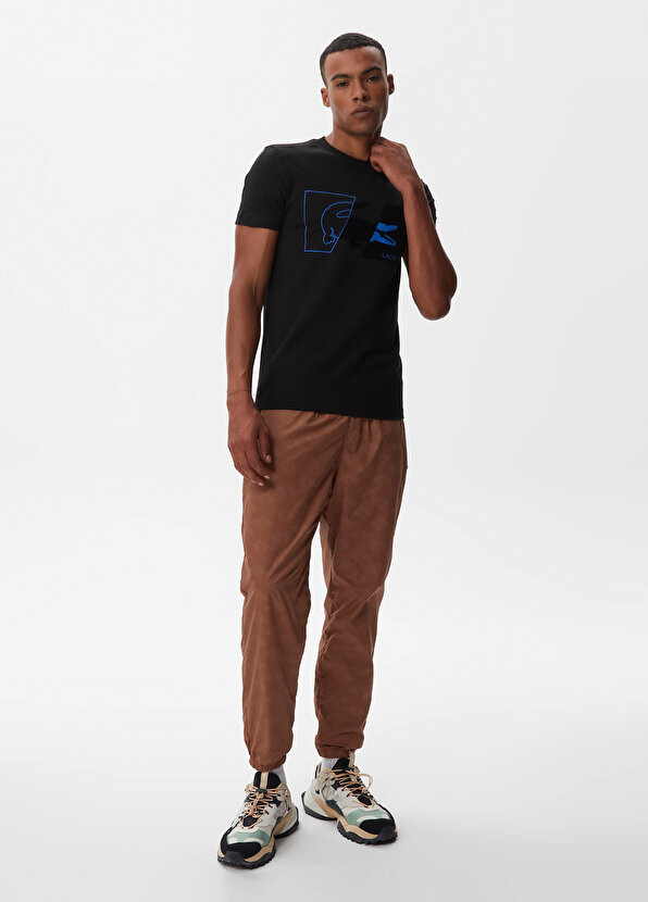 

Черная мужская футболка с круглым вырезом slim fit с принтом Lacoste, Черный