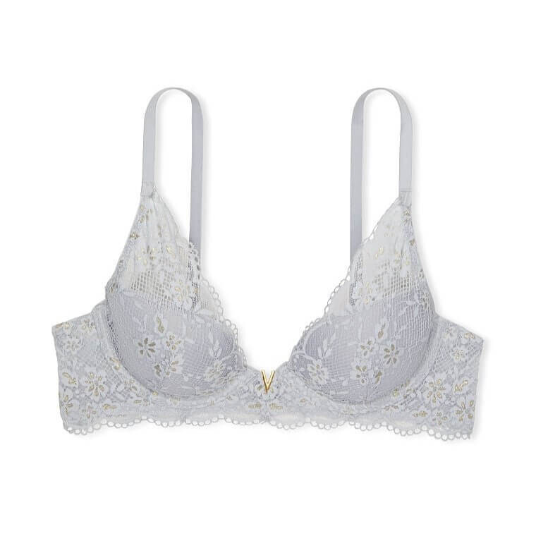 

Бюстгальтер Victoria's Secret Love Cloud Lightly Lined Lace Plunge, серый