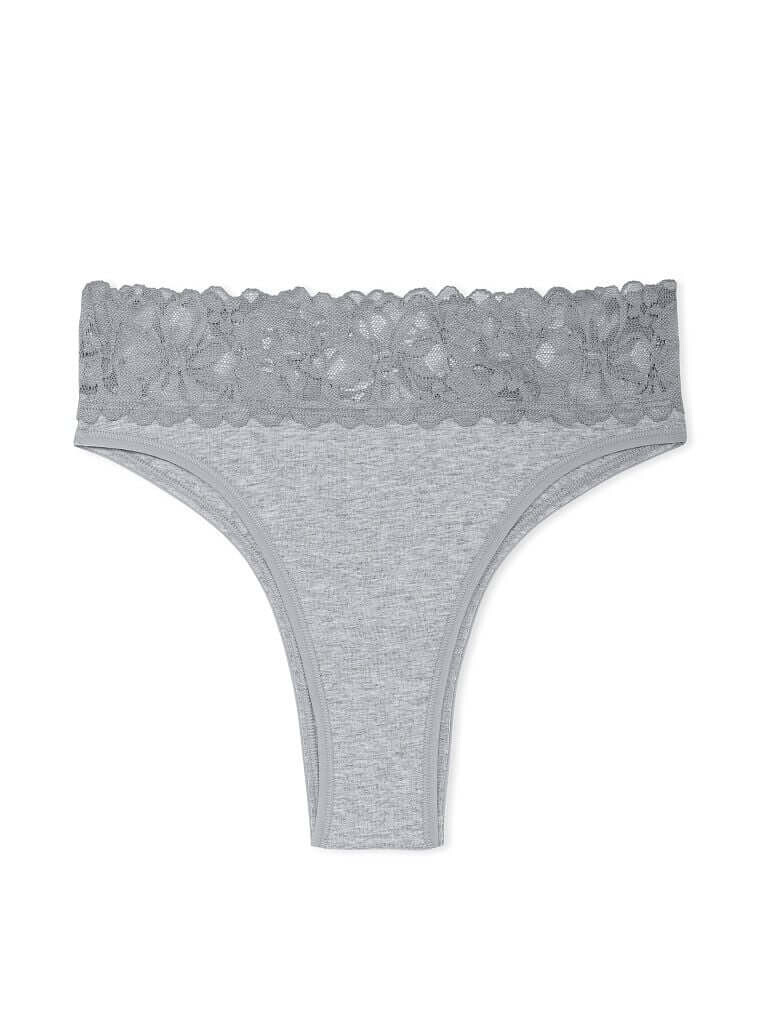 

Трусы-бразильяно Victoria's Secret Lace Waist Cotton, светло-серый