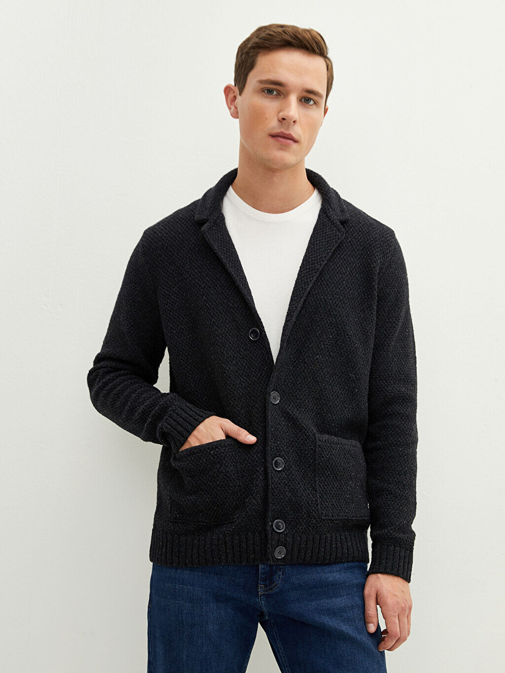 

Толстый мужской трикотажный кардиган Slim Fit с воротником-стойкой LCWAIKIKI Classic