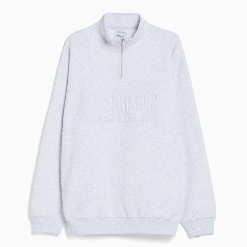 

Свитшот Bershka Zipped High Neck, серый