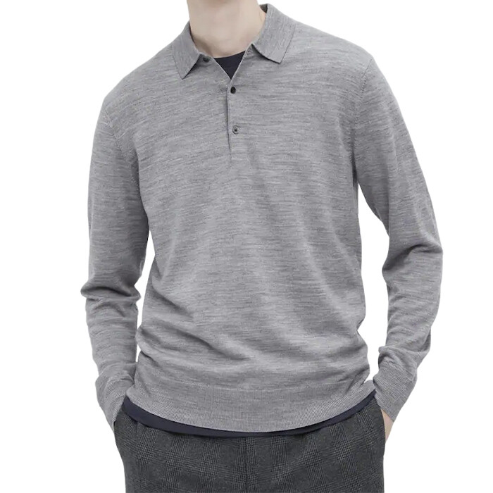 

Рубашка-поло Uniqlo 100% Extra Fine Merino Knit Long Sleeved, серый