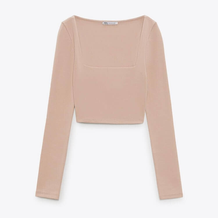 

Лонгслив Zara Square Neckline, бежево-розовый