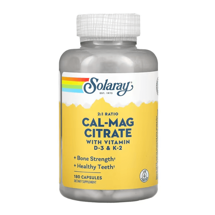 Кальций-магний цитрат Solaray 125 мг, 180 капсул solaray кальций и магний с улучшенным усвоением 90 вегетарианских капсул