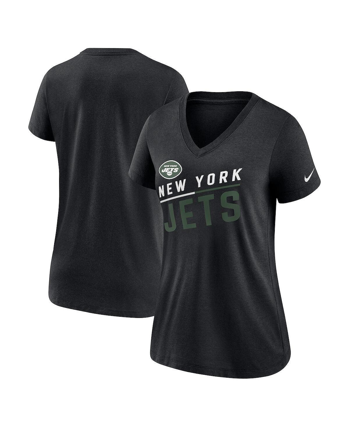 

Женская черная футболка new york jets slant logo tri-blend с v-образным вырезом Nike, черный