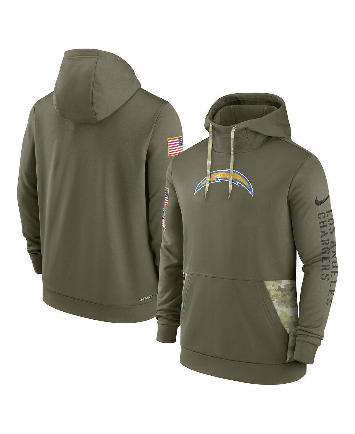 

Мужская оливковая толстовка с капюшоном los angeles chargers 2022 salute to service therma performance Nike