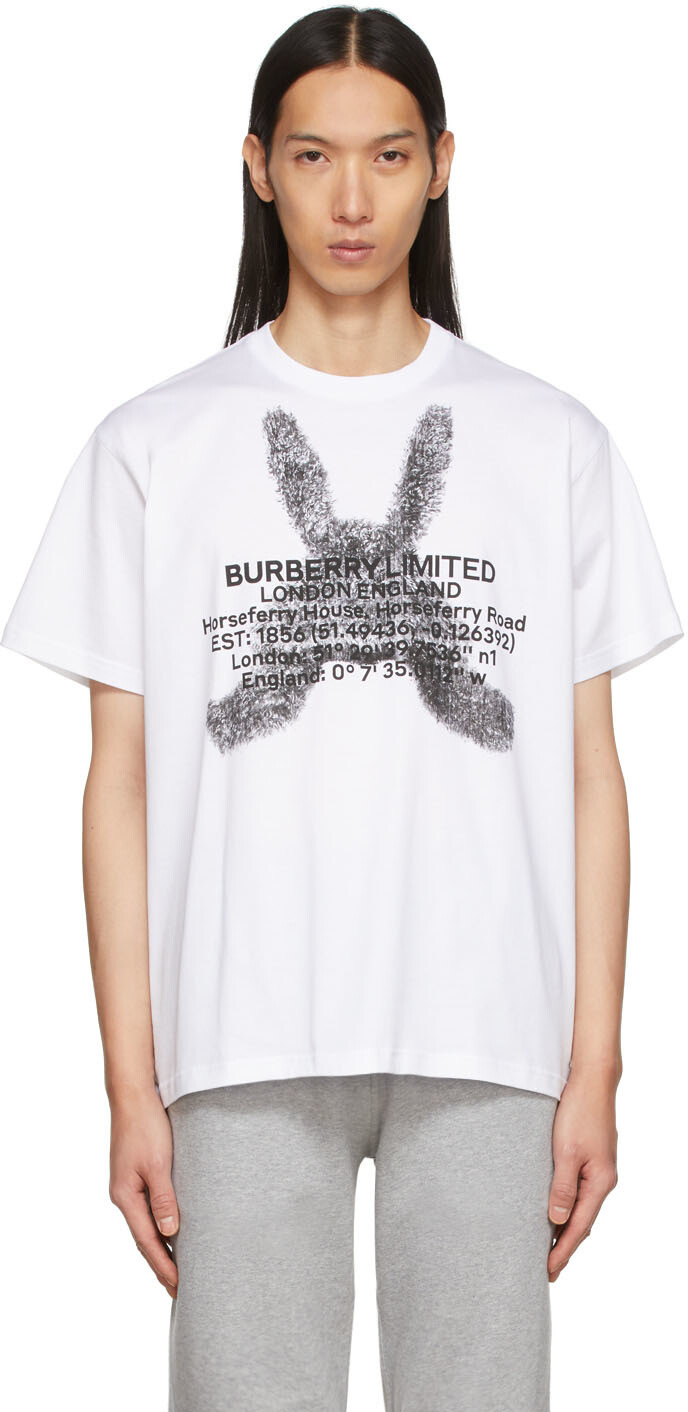

Белая футболка с принтом Montage Burberry, Белый