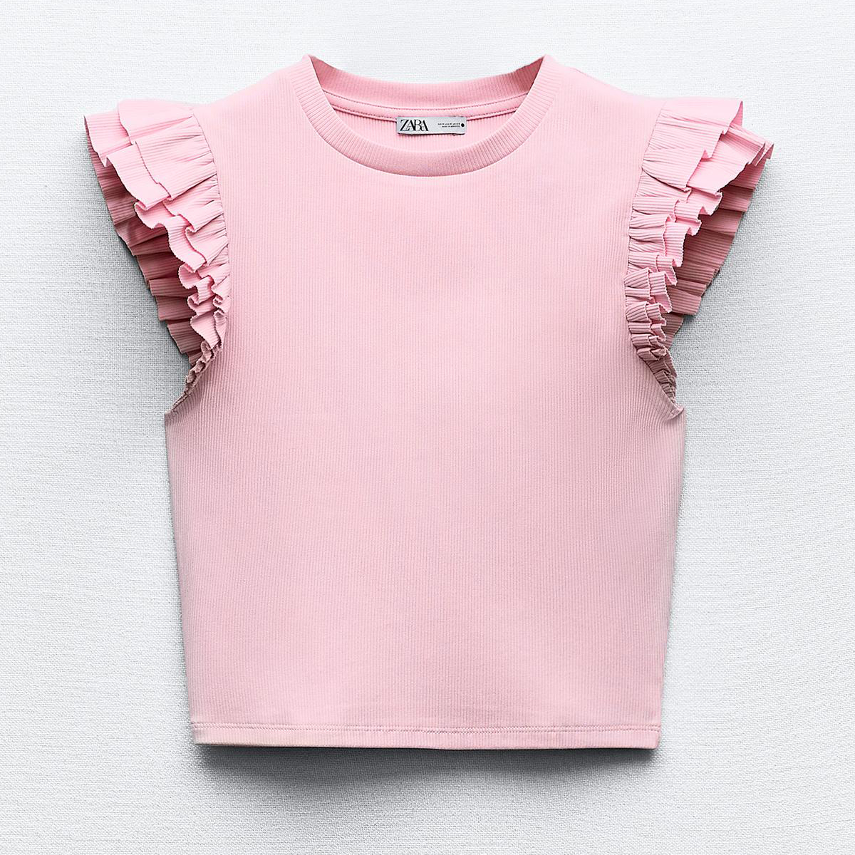 Футболка Zara Ribbed With Ruffles, розовый футболка zara ribbed fruit розовый