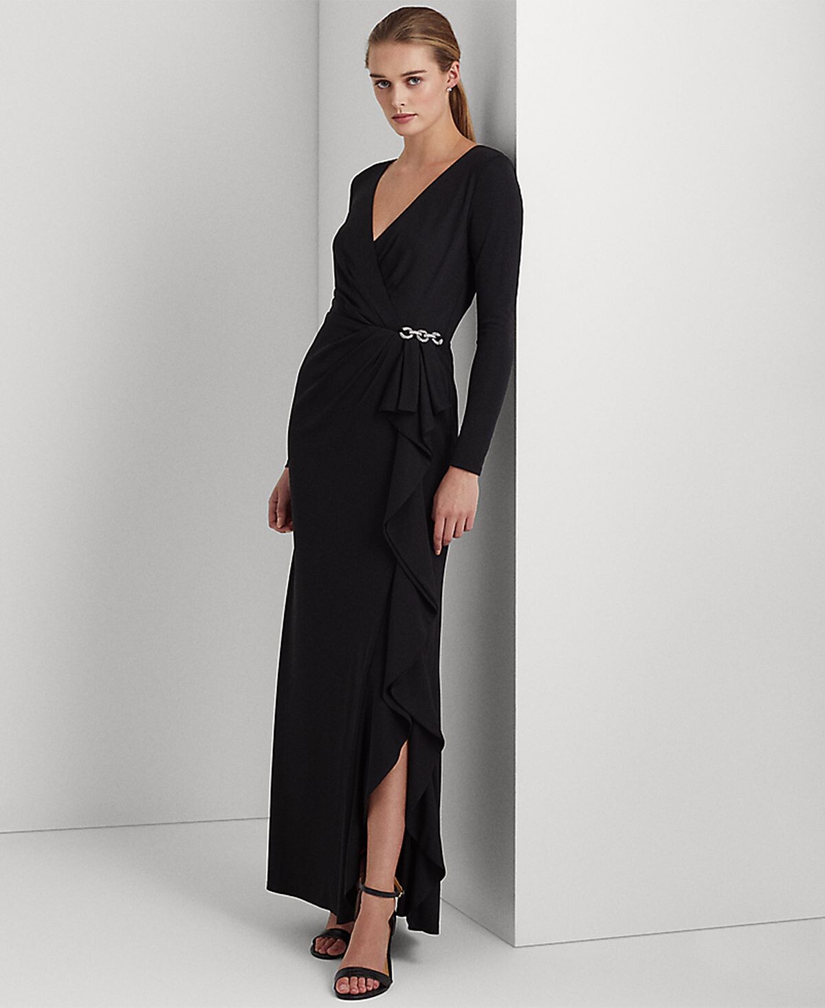 

Женское трикотажное платье с рюшами и отделкой Lauren Ralph Lauren, черный
