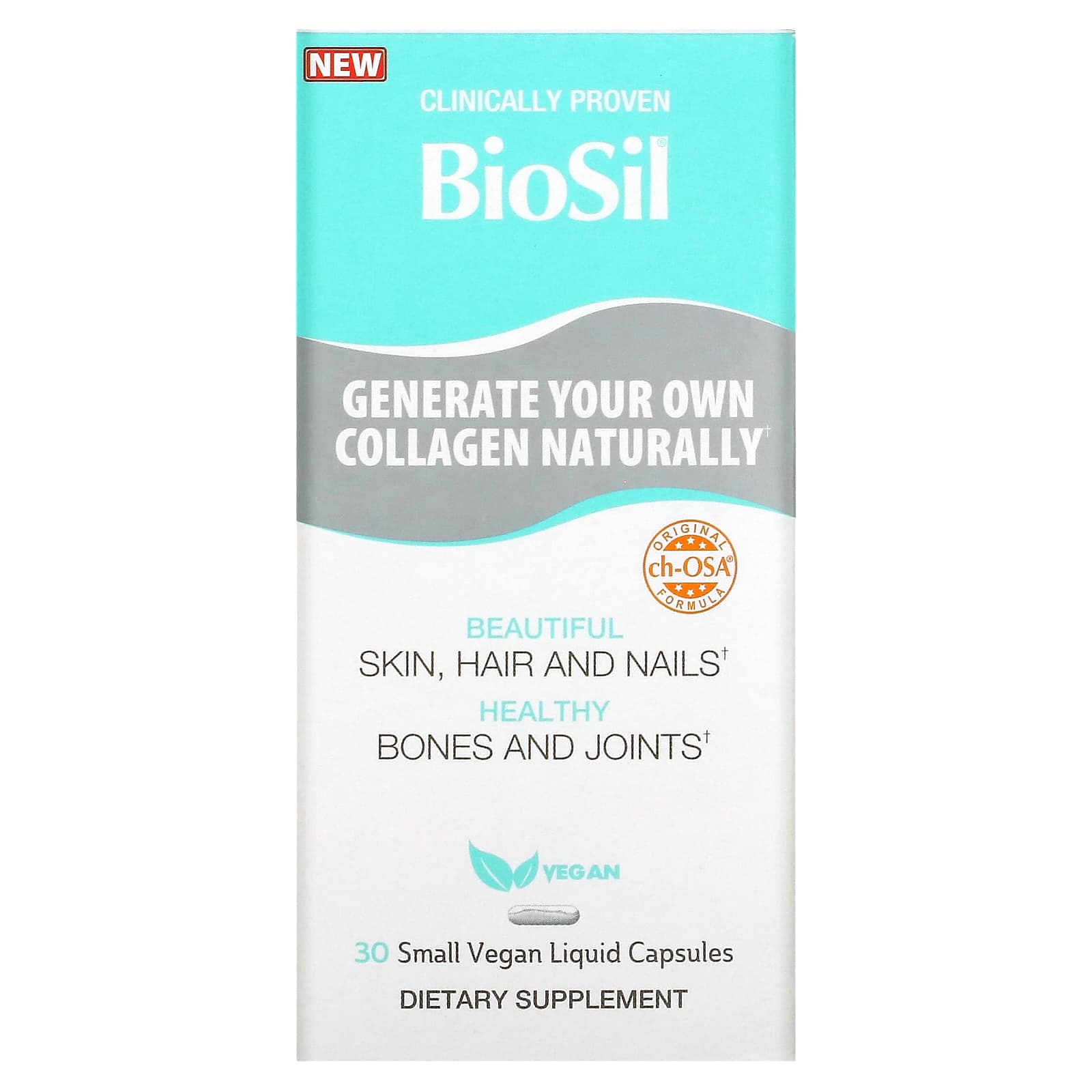 цена Усовершенствованный Генератор Коллагена BioSil, 30 небольших веганских жидких капсул