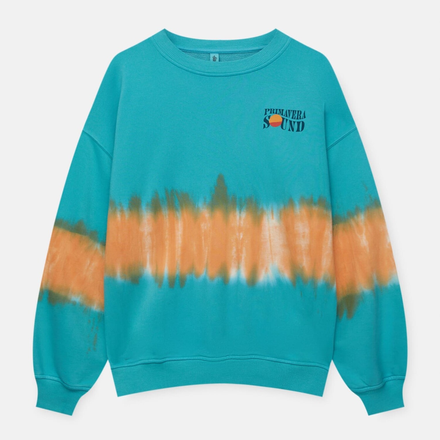 

Свитшот Pull&Bear Primavera Sound Tie-dye, бирюзовый/желтый