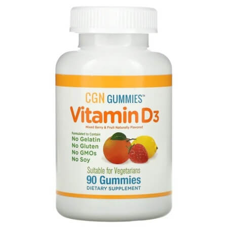 Жевательный витамин D3 California Gold Nutrition Vitamin D3 Gummies, 25 мкг (1000 МЕ), 90 таблеток sunshine nutrition cool gummies vitamin d3 60 s