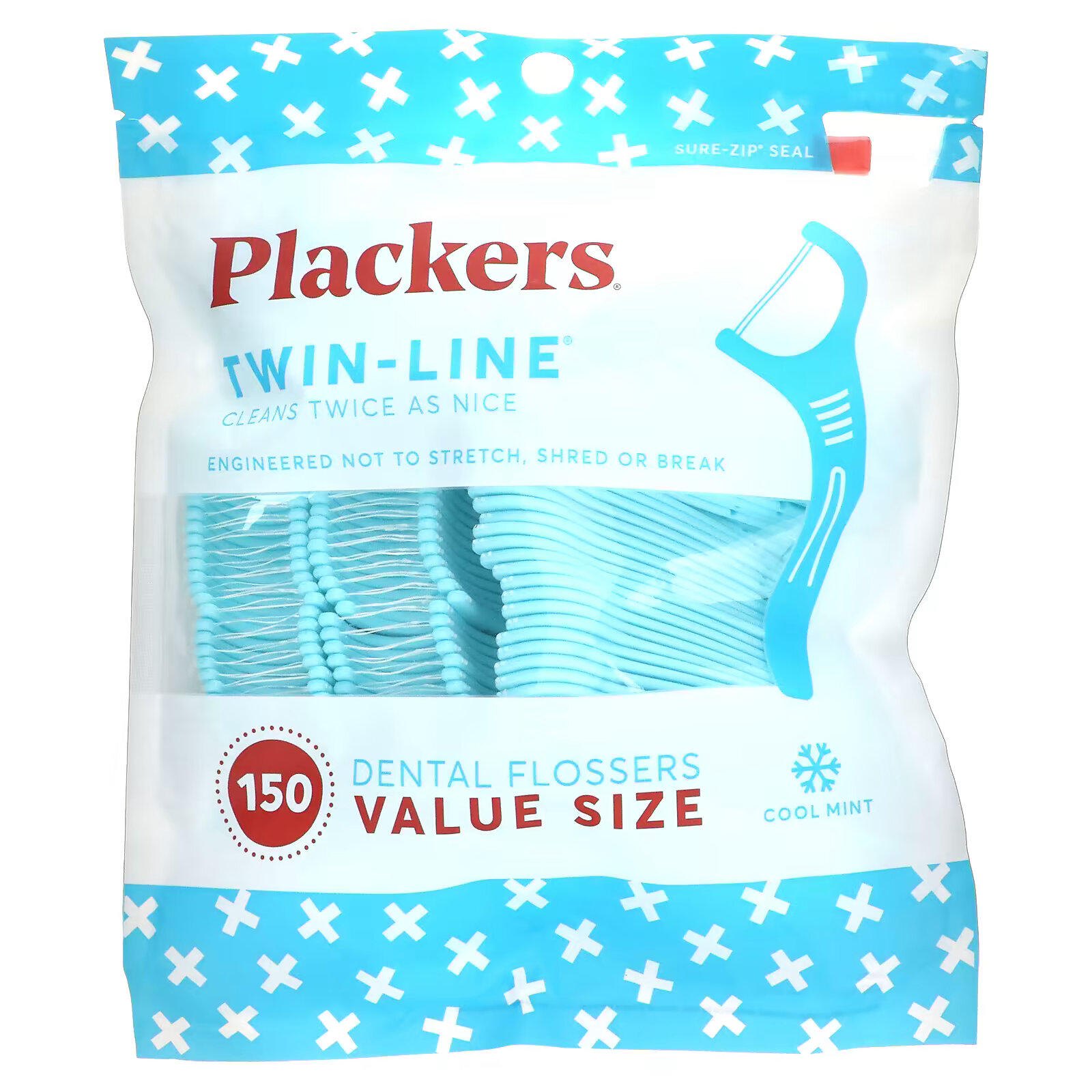 Plackers, Twin-Line, зубочистки с нитью, экономичная упаковка, морозная мята, 150 шт. plackers orthopick зубочистки с нитью 36 шт