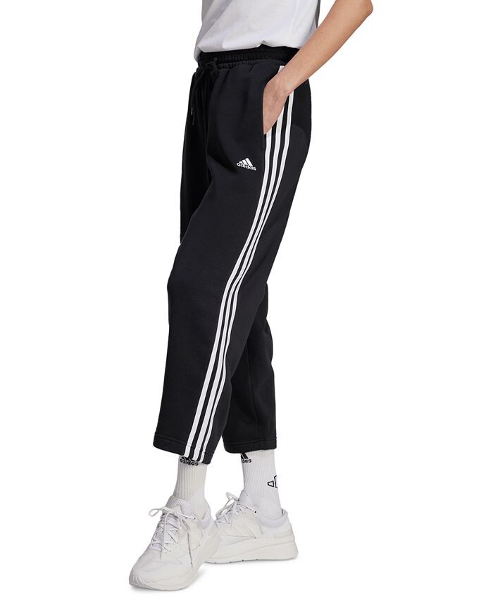 

Женские джоггеры из флиса с 3 полосками и открытым подолом adidas, черный
