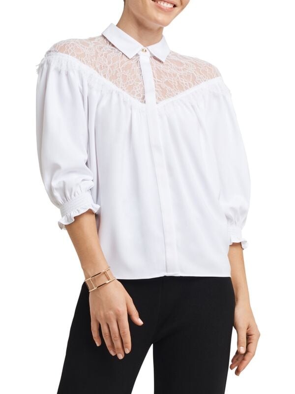 

Кружевная блузка H Halston с кокеткой, chalk