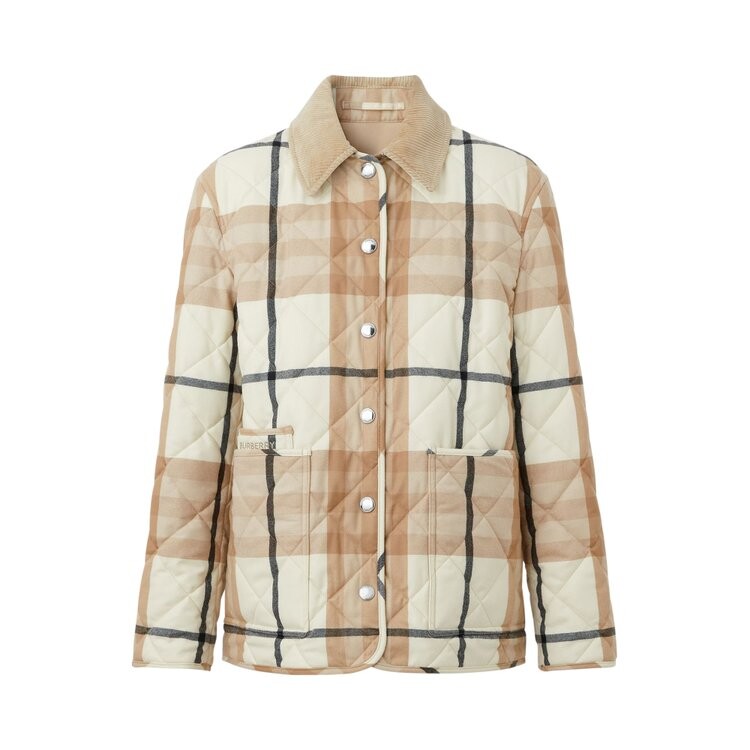 

Куртка Burberry Corduroy Collar Diamond Quilted Barn Jacket 'Frosted White', белый