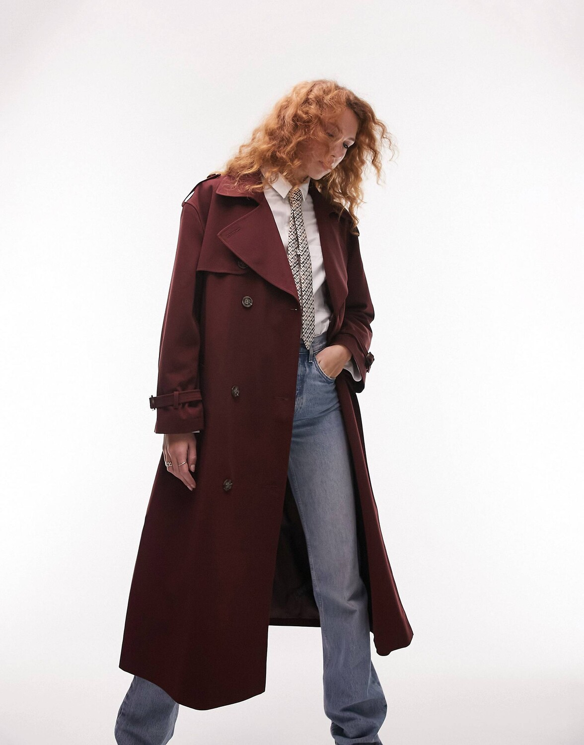 

Мягкий классический тренч Topshop бордового цвета, Красный