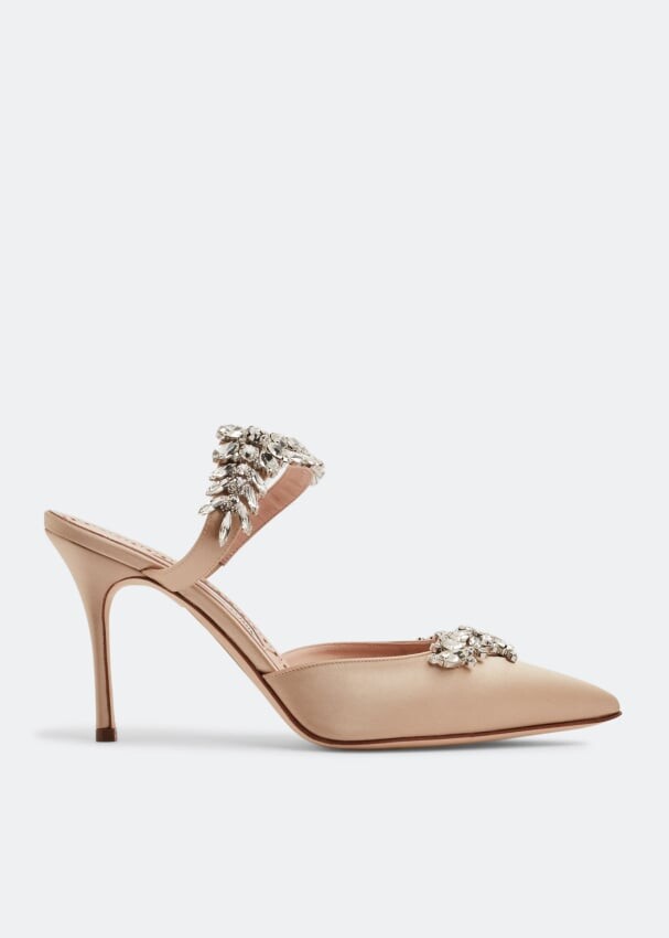 цена Мюли MANOLO BLAHNIK Lurum satin mules, бежевый