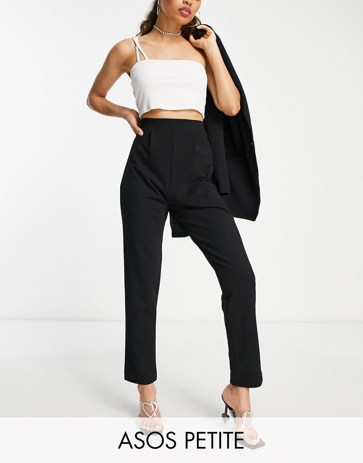 

Черные зауженные брюки из джерси ASOS DESIGN Petite, Черный