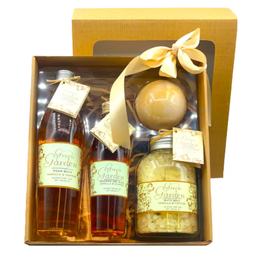 

Green Garden Vanilla&Coffee набор: гель для душа 250 мл + пена для ванны 400 мл + шарик для ванны 100 г + соль для ванны 600 г