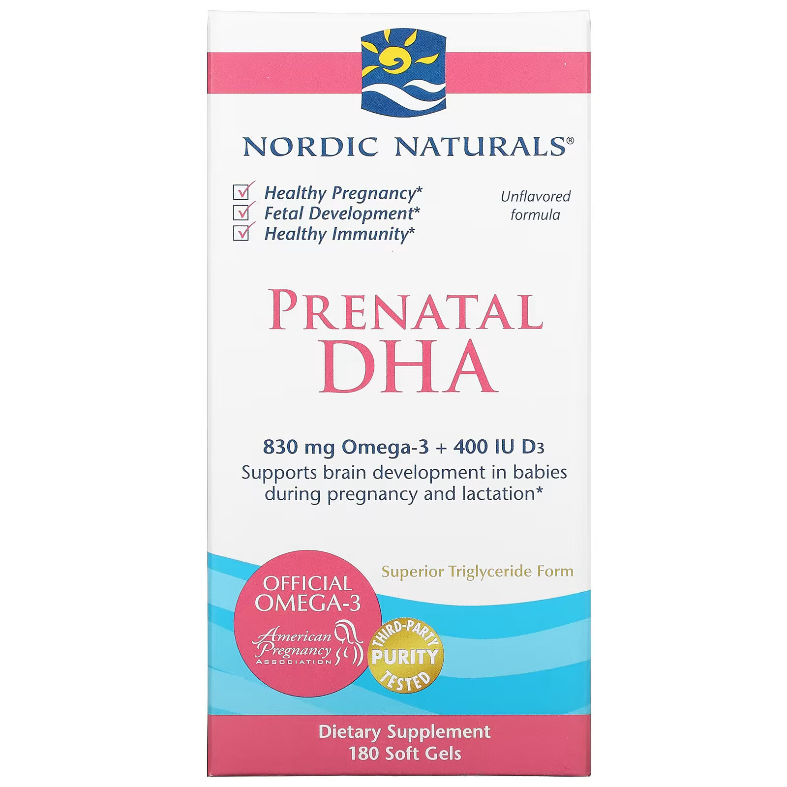 Nordic Naturals, Prenatal DHA, пренатальная ДГК, без добавок, 180 капсул nordic naturals пренатальная дгк для веганов 500 мг 60 капсул