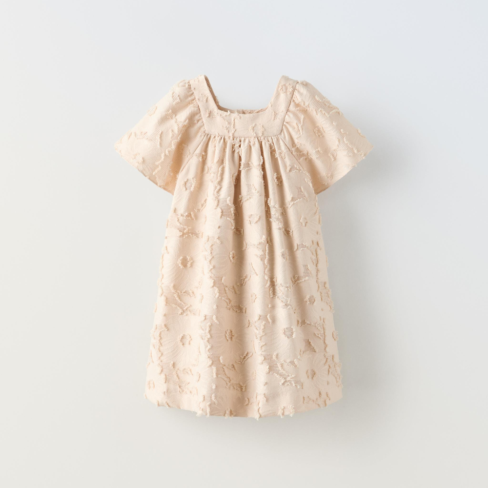 Платье Zara Floral Jacquard, экрю рубашка zara floral jacquard knit розовый