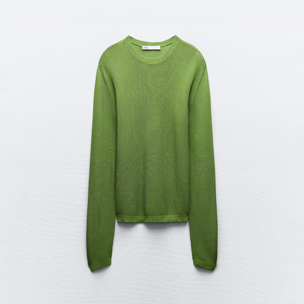 Свитер Zara Basic Plain Knit, зеленый новинка женский весенне осенний модный повседневный пикантный уличный свитер с принтом конфет круглым вырезом и длинными рукавами