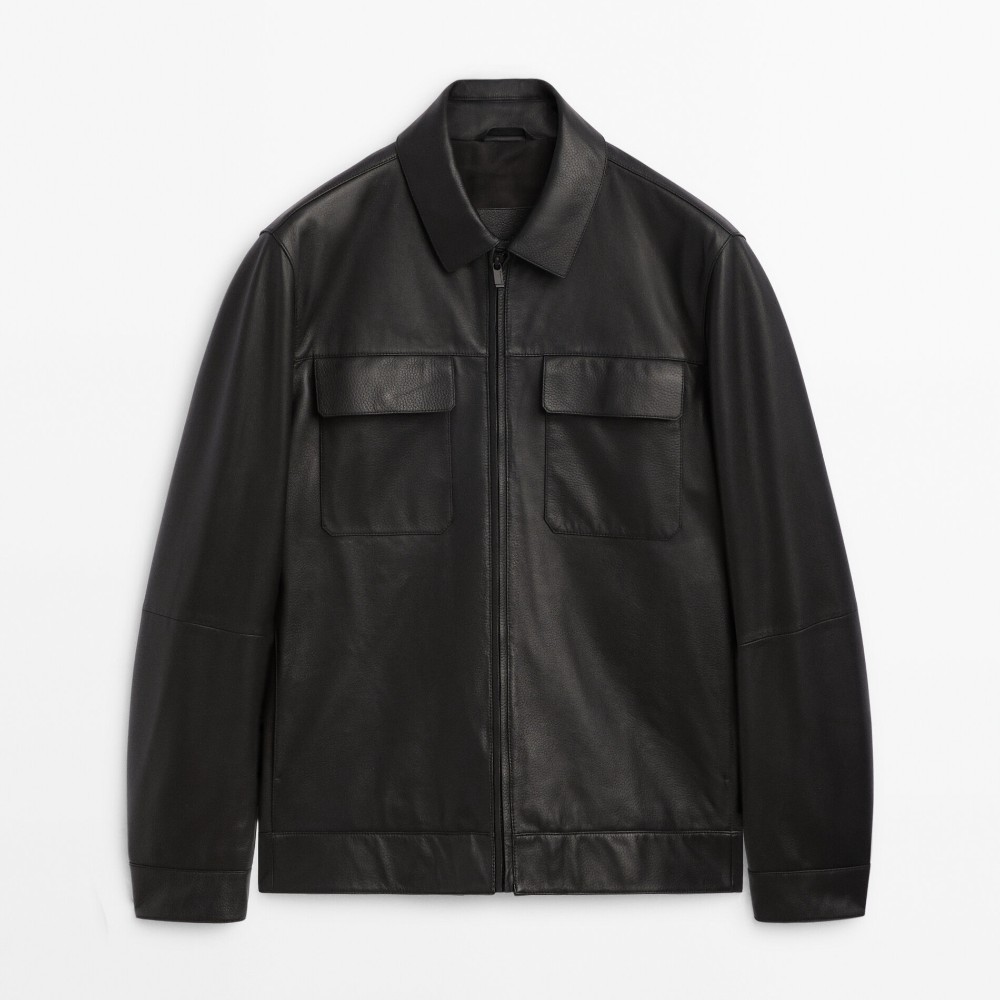 Куртка Massimo Dutti Nappa Leather Trucker, черный