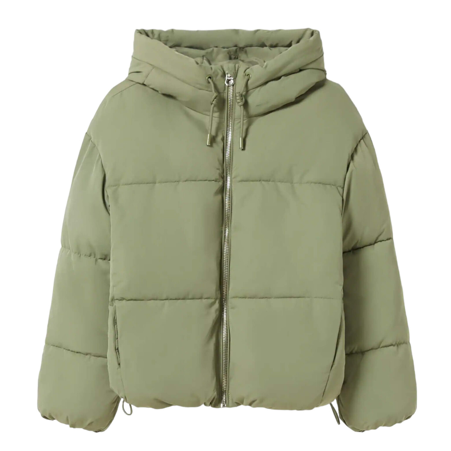 

Пуховик Bershka Oversize Hooded Puffer, зеленый
