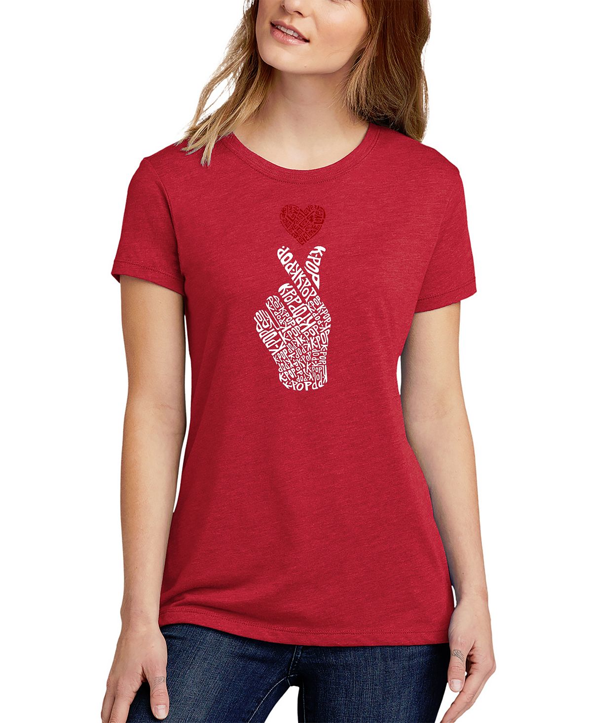 Женская футболка premium blend word art - k-pop LA Pop Art, красный набор значков k pop