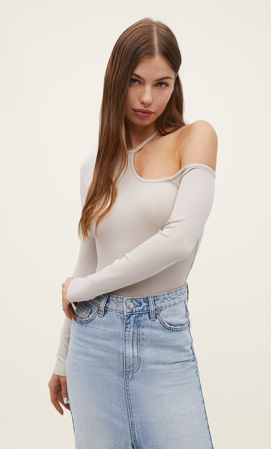 

Футболка с длинным рукавом Stradivarius, цвет камня