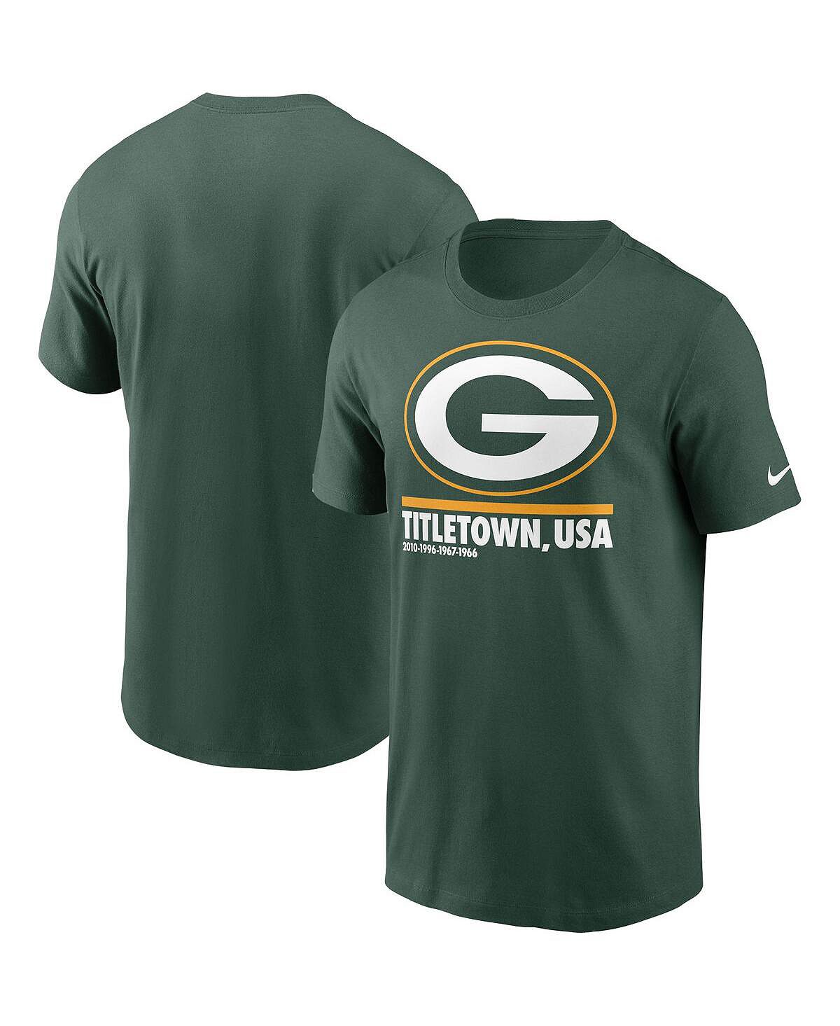 Мужская футболка green green bay packers hometown collection title town Nike, зеленый мужская футболка aaron rodgers green green bay packers game team nike зеленый