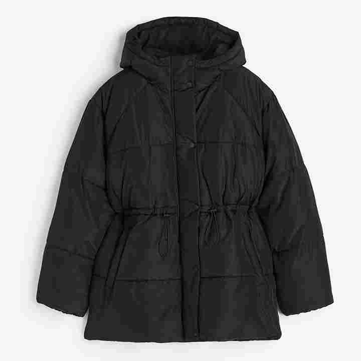 Куртка H&M Drawstring-waist Puffer, черный куртка утепленная свободного кроя