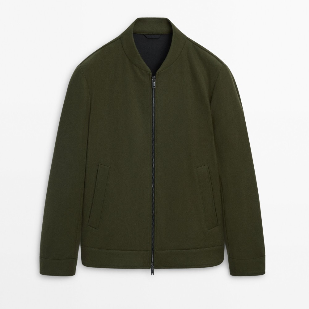 Куртка Massimo Dutti Wool Bomber, зеленый