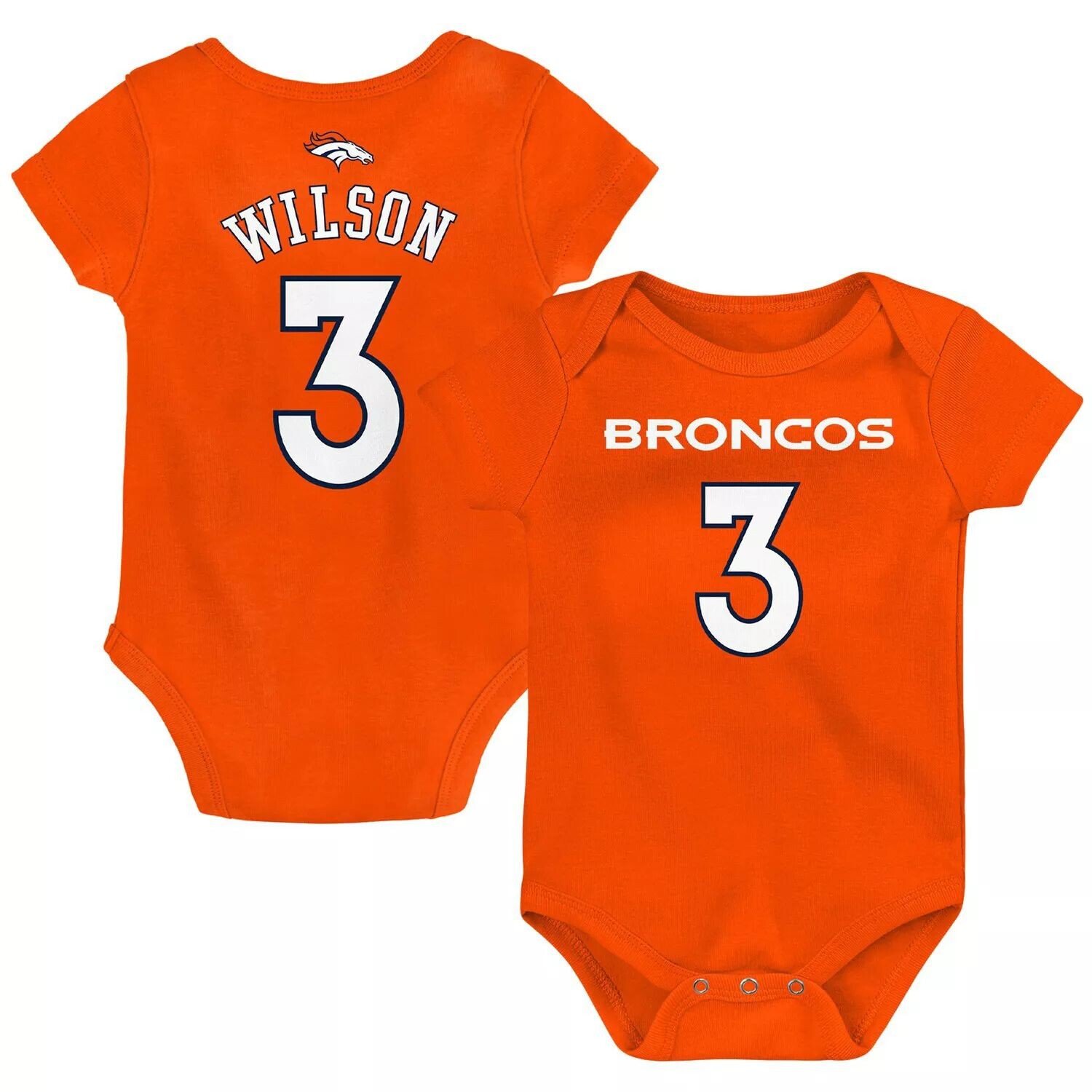 

Боди Russell Wilson Orange Denver Broncos Mainliner для новорожденных и младенцев, имя и номер игрока Outerstuff